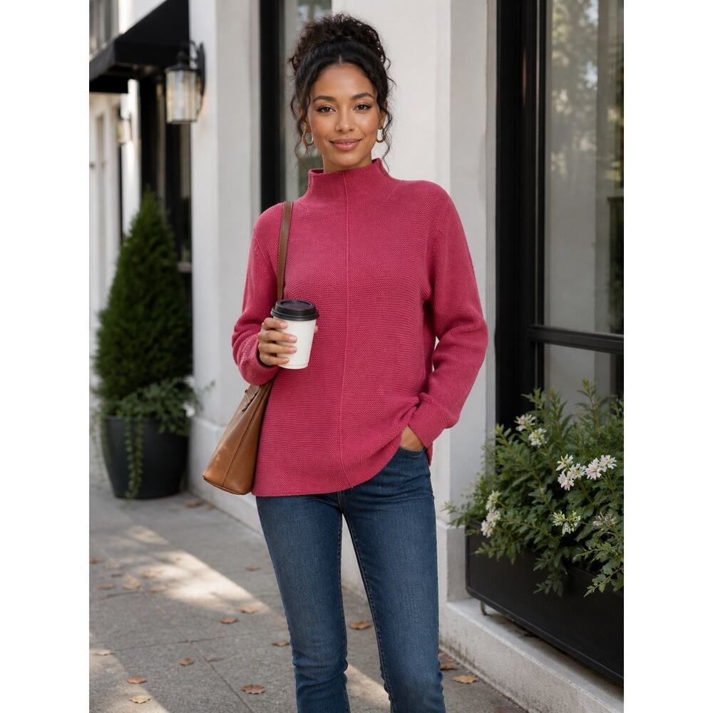 Tom Tailor organic cotton, mock neck, long sleeve sweater in a soft red size M